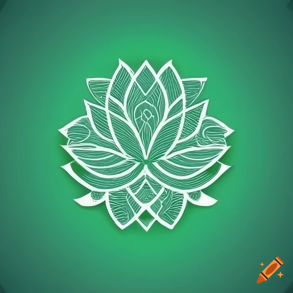 Minimalistic lotus design in green and white geometric pattern on Craiyon