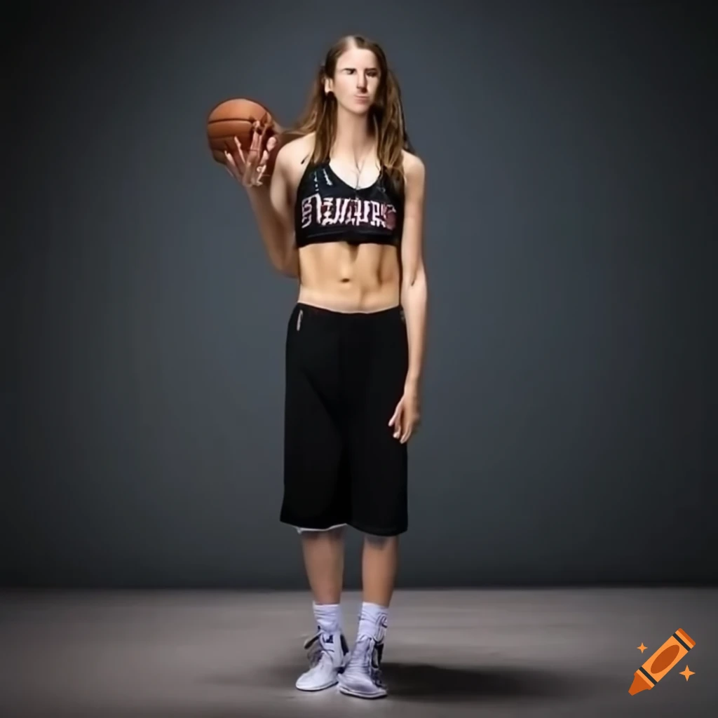 Extremely tall athletic woman in basketball attire