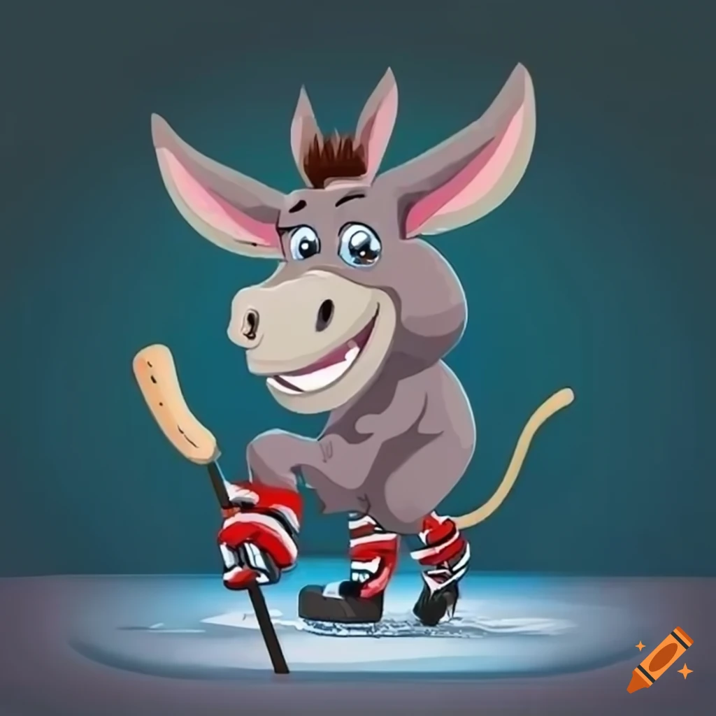 Cartoon donkey playing ice hockey on Craiyon