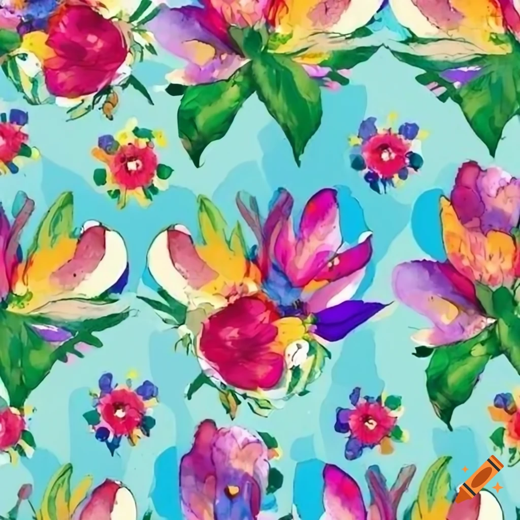 Bright and colorful seamless watercolour flowers pattern on Craiyon