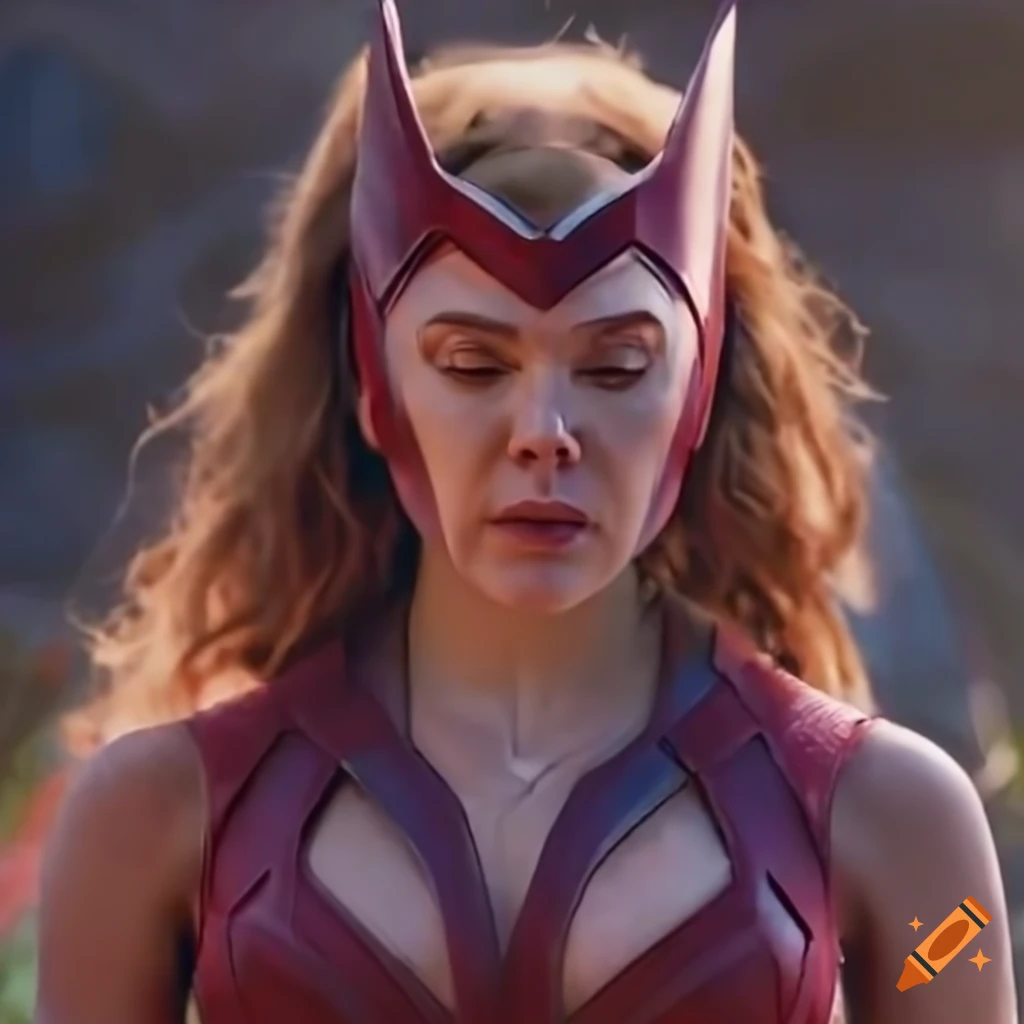 Scarlet witch in a martial arts pose with bruised and bloodied face on  Craiyon