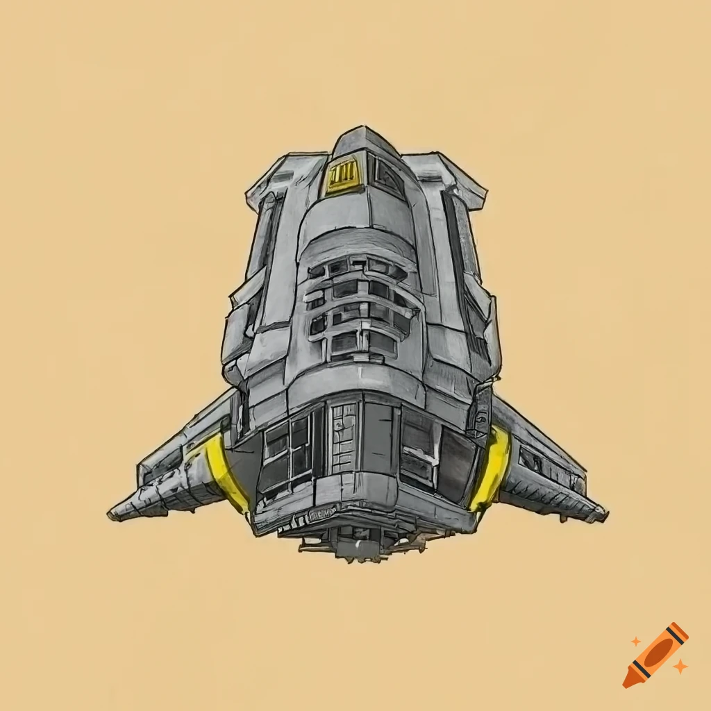 Detailed grey industrial spaceship from a top-down game on Craiyon