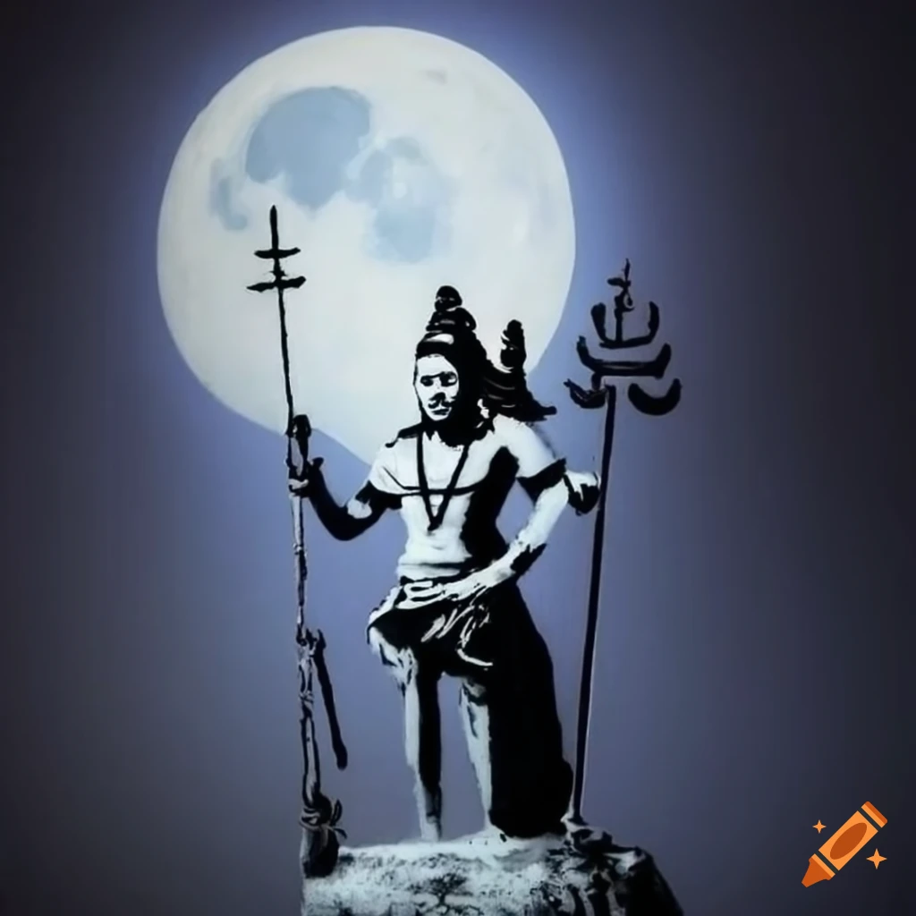 Shiva with crescent moon, artistic interpretation on Craiyon
