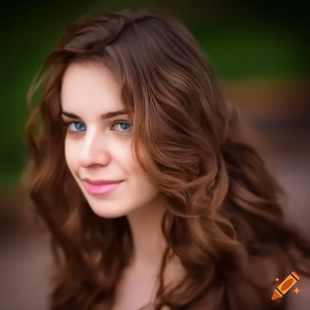 Portrait of a young adult with wavy brown hair, blue eyes, and freckles