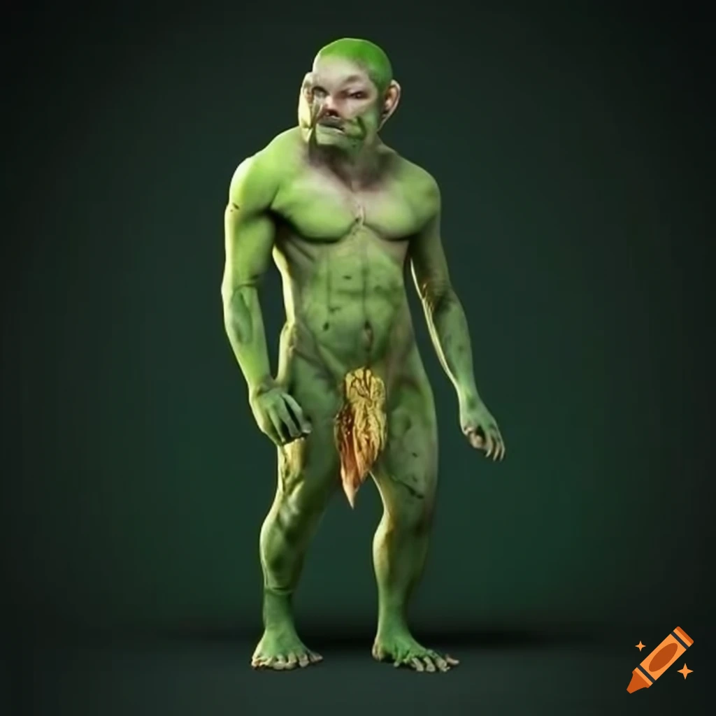 Green half man half plant hybrid standing
