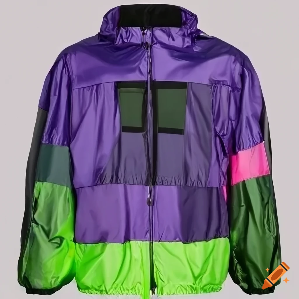 Raf simons layered neon windbreaker jacket with zippers on Craiyon
