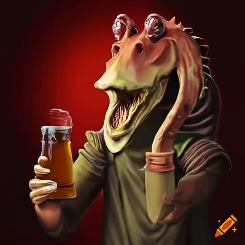 Jar jar binks enjoying a beverage on Craiyon