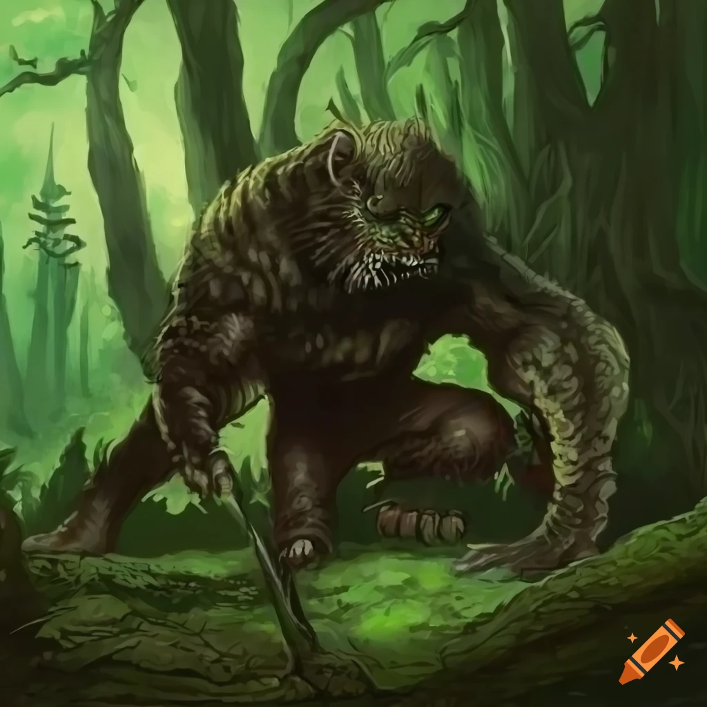 Ferocious feline beast in a forest fantasy art on Craiyon