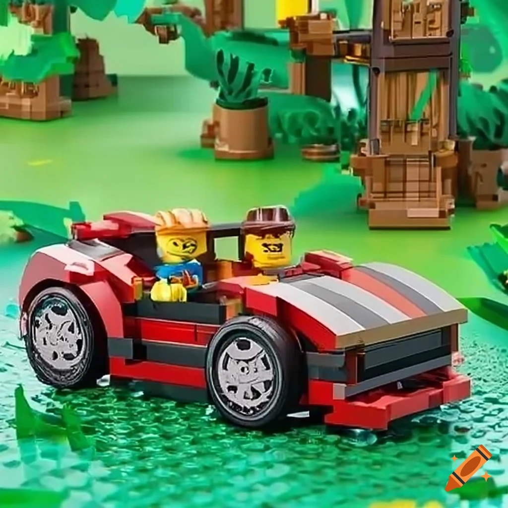 Lego cars racing through a jungle on Craiyon
