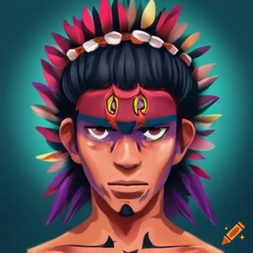 Portrait of a man with indigenous features and long black hair
