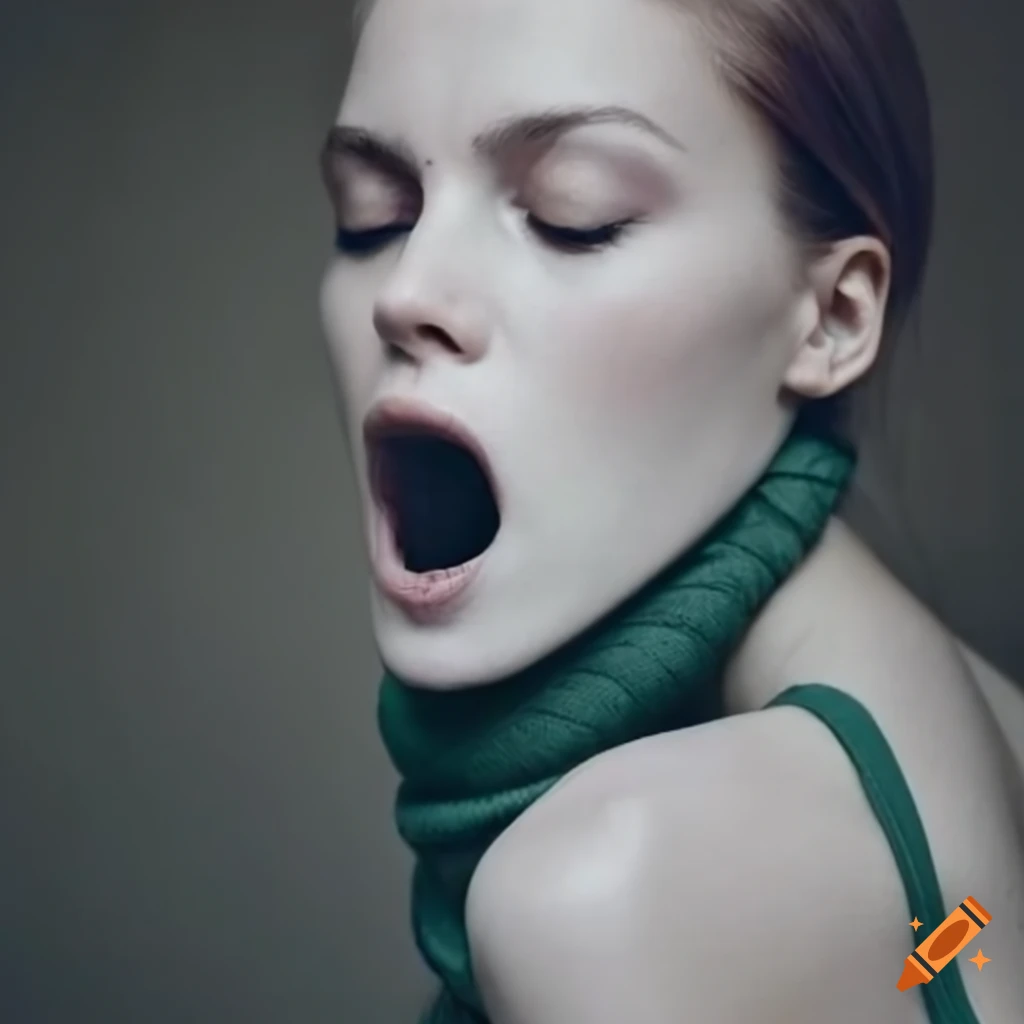 Woman sleeping with open mouth in moderate pain on Craiyon