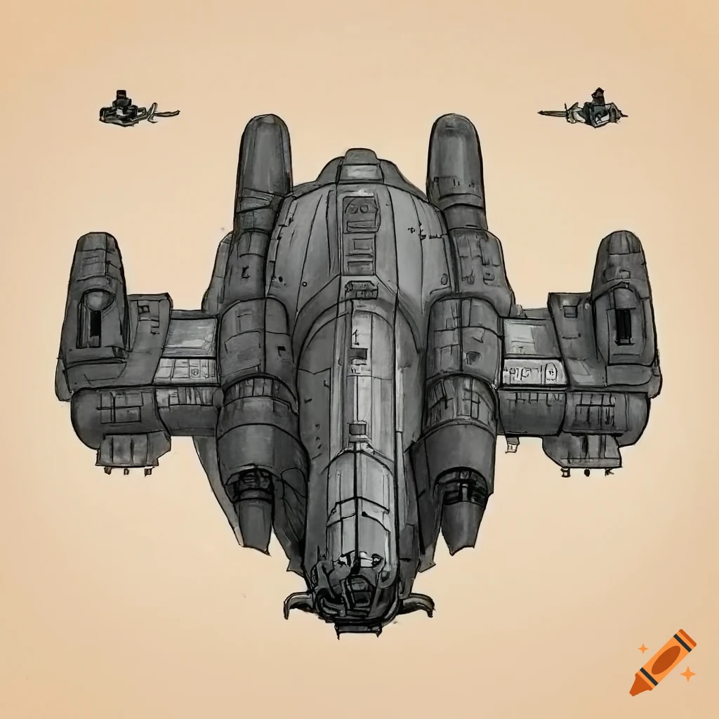 Detailed grey industrial spaceship from a top-down game view on Craiyon