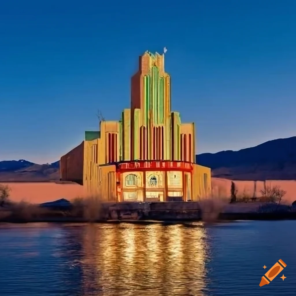 Art deco style casino by the river in Nevada