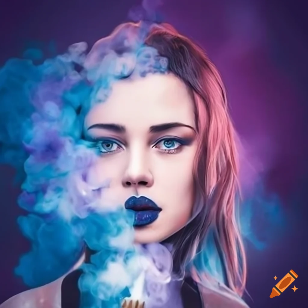 Girl using a blueberry ice flavored vape pen with MYDE plus in bold