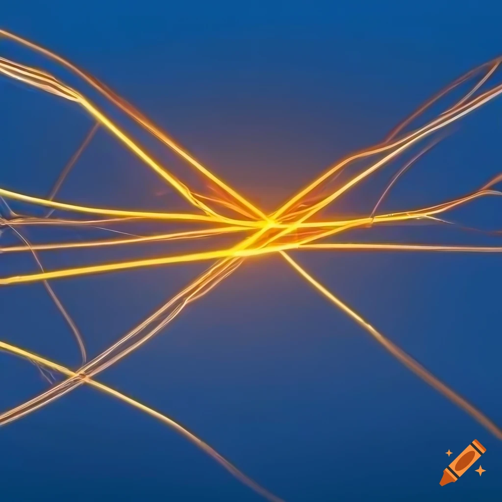 Strong connections with thin wirelike lines connecting patches of orange lights on light blue