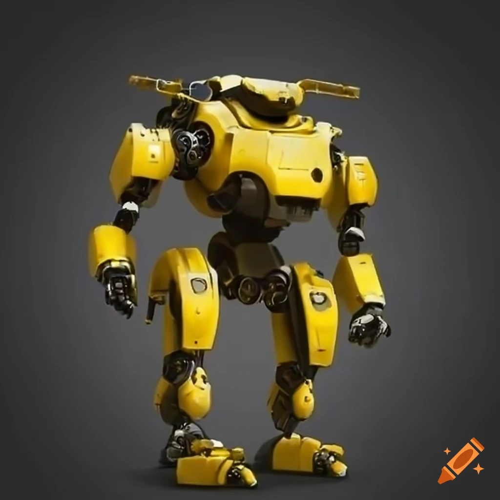 Yellow robot mech with hands and legs on Craiyon