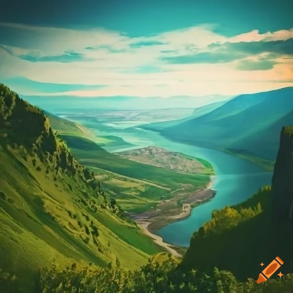 Valley head with a gated wall and a town sprawling up the valley sides