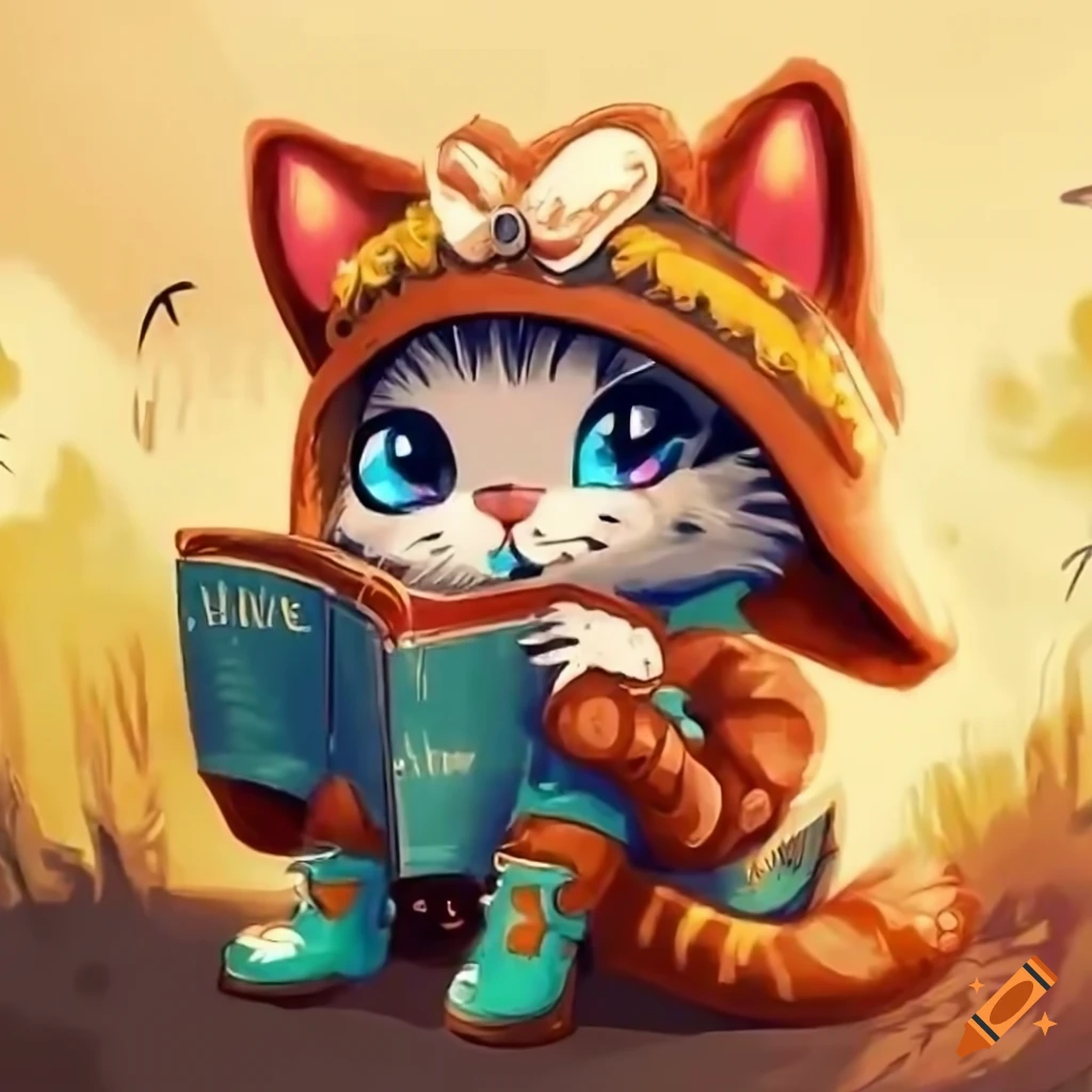 Cute cat wearing boots in a fantasy cartoon art style on Craiyon