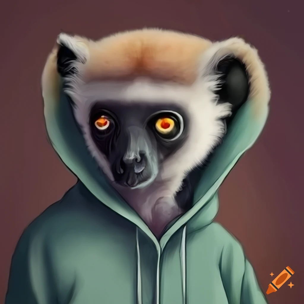 Sifaka wearing a hoodie