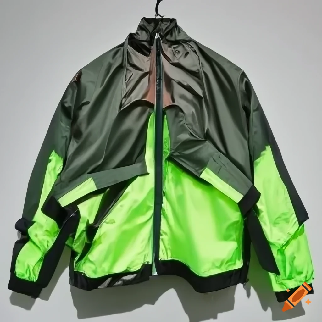 Raf simons neon streetwear windbreaker jacket with zippers on Craiyon
