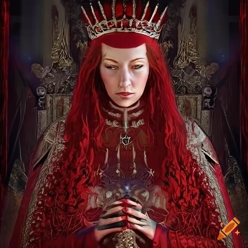 Highly detailed digital art of a beautiful crimson red queen in a