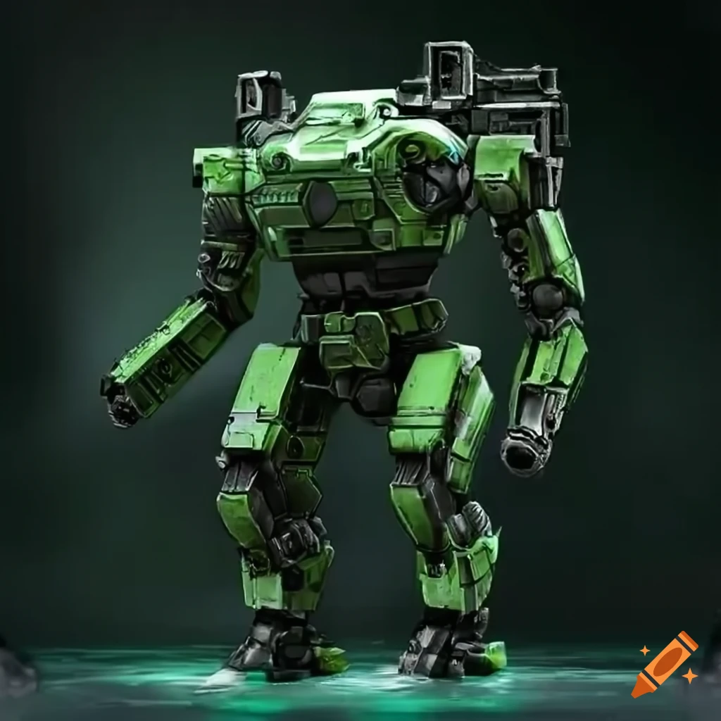 Dark green mech with laser guns on Craiyon