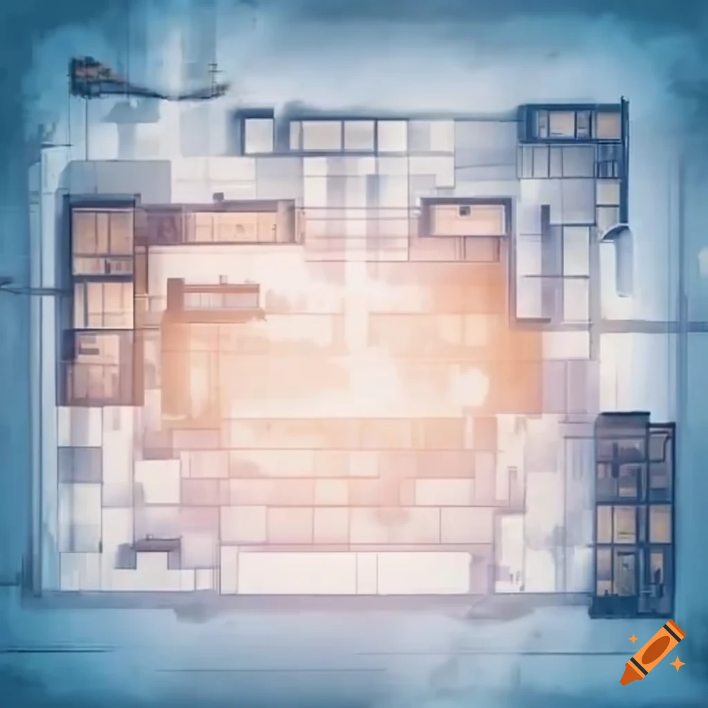 Rooftop battle map at a construction site with visible clouds on Craiyon