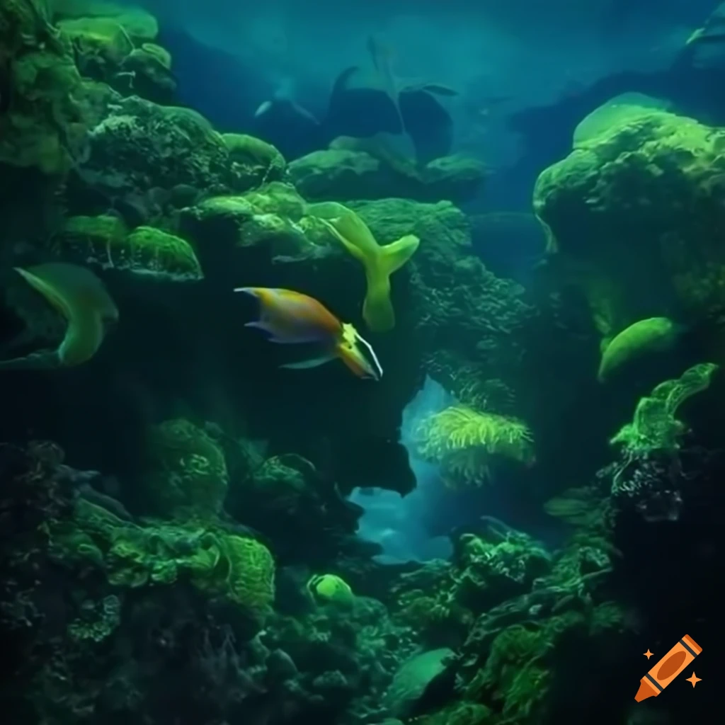 Enchanted underwater world with vibrant fish and intricate coral in a ...