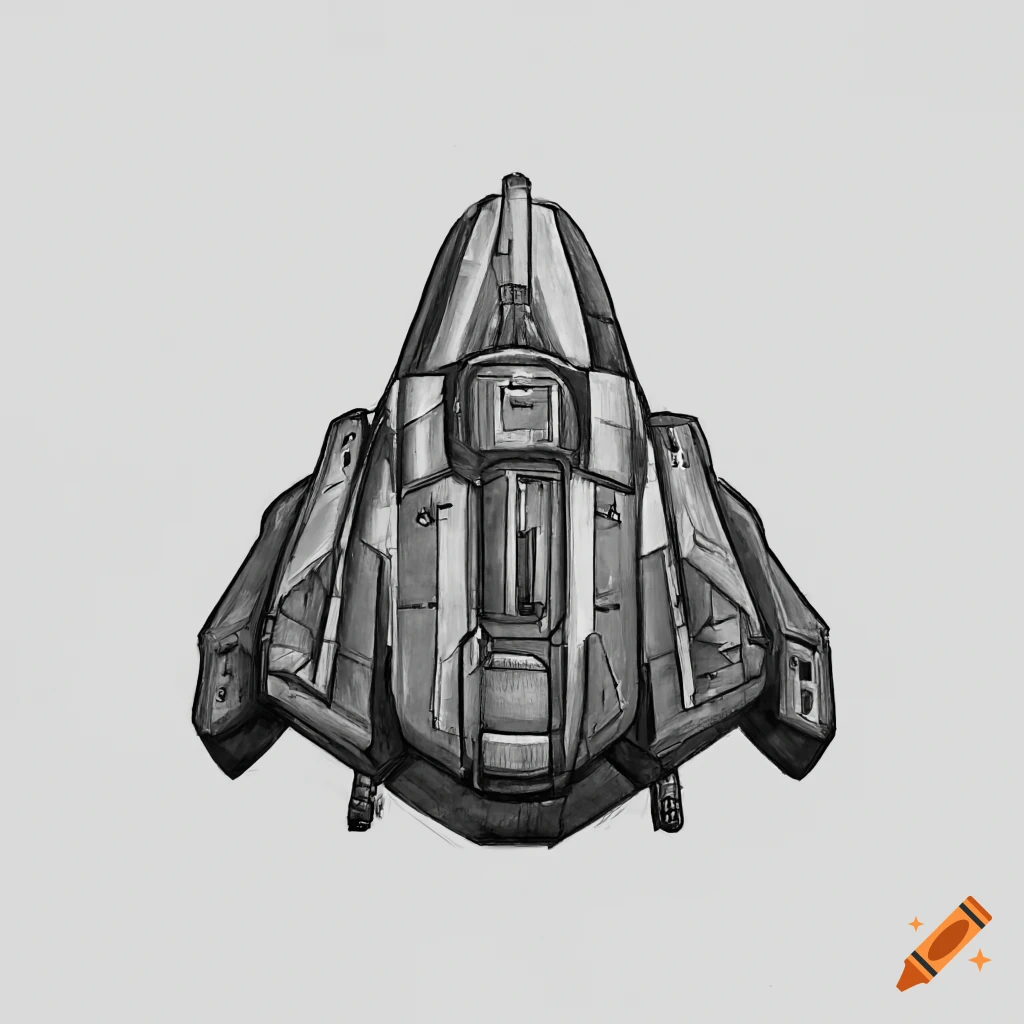Detailed grey industrial spaceship from a top-down game on Craiyon