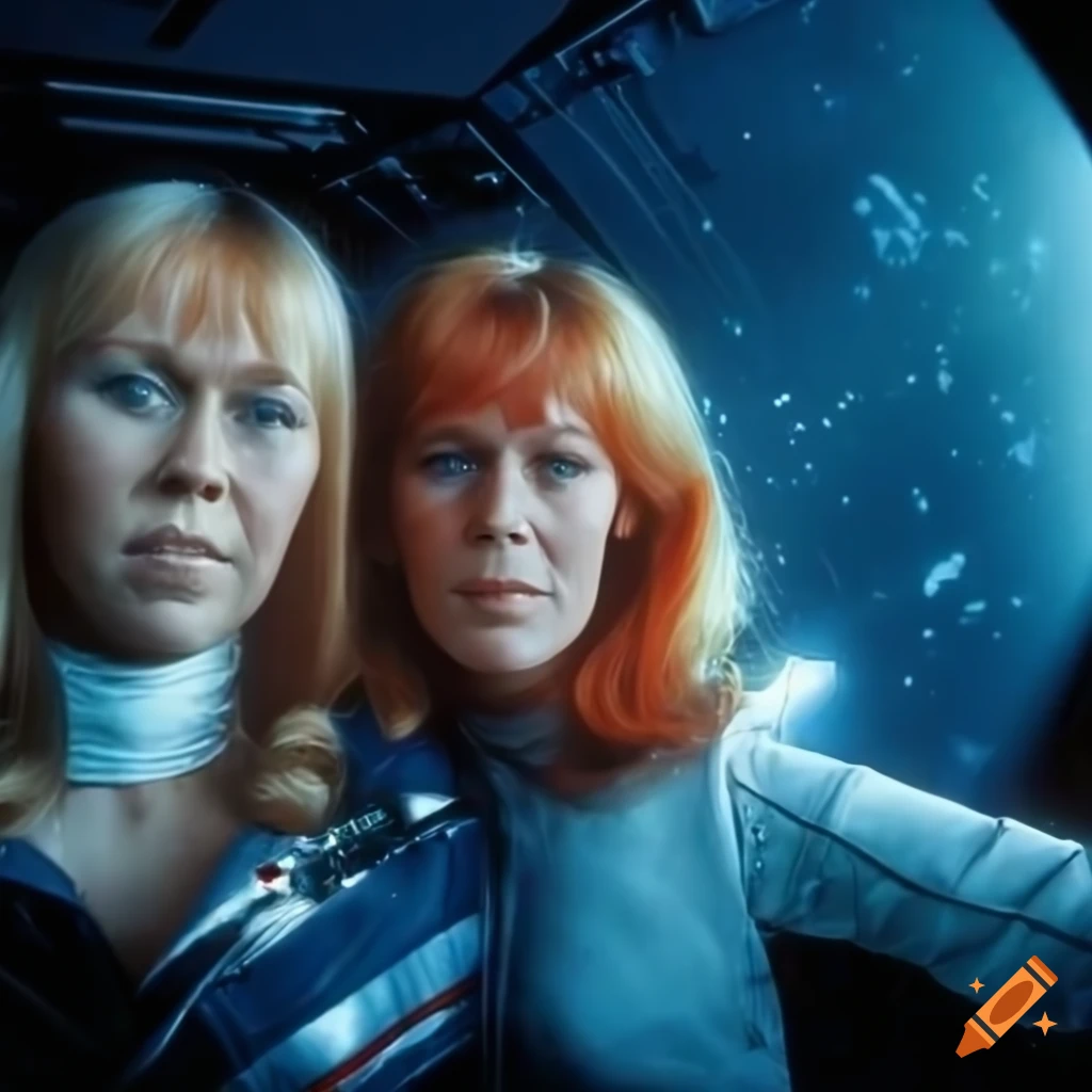 Blonde and redhead singers in space ship interior from Space 2001 A Space Odyssey