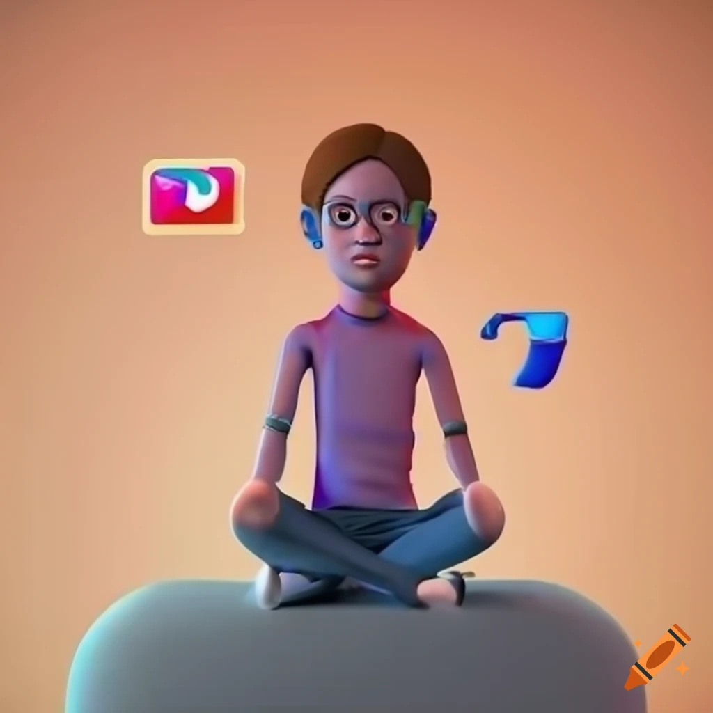 3D illustration of an animated character sitting on top of a Facebook logo