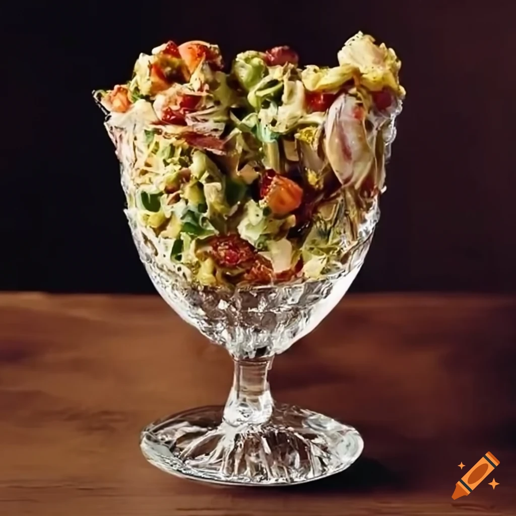 Olivier salad in a crystal cup
