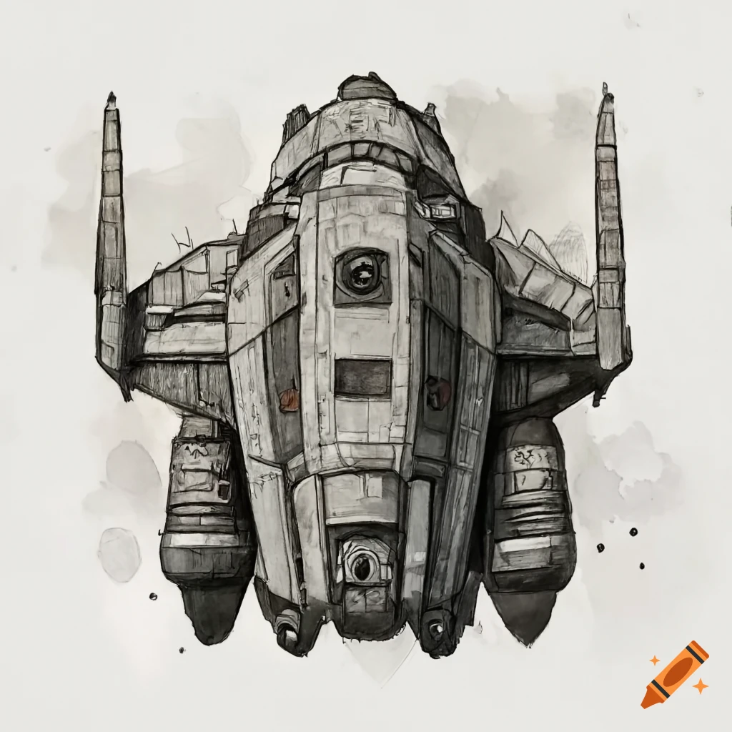 Detailed grey industrial spaceship from a top-down game on Craiyon