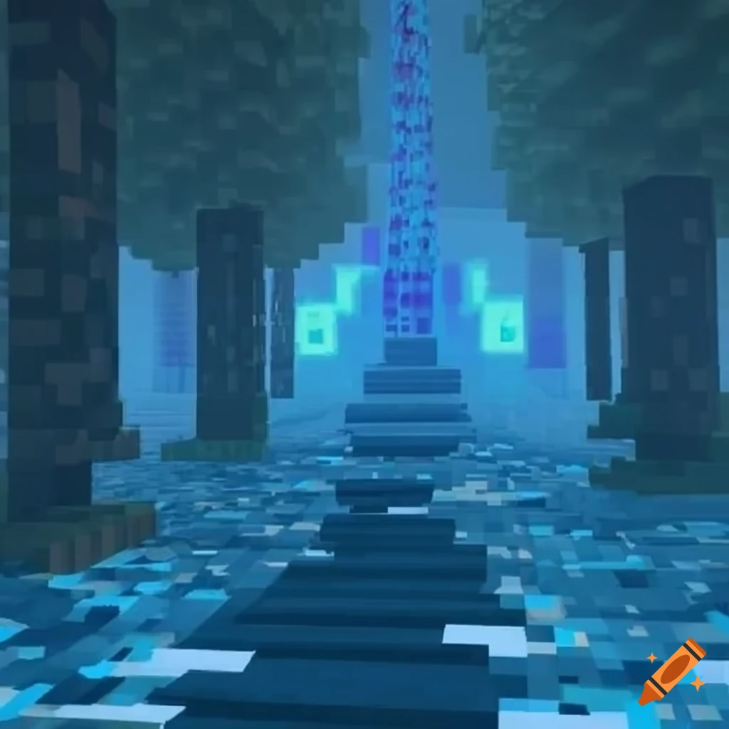 Blue forest with blue and hologram trees in a minecraft world on Craiyon