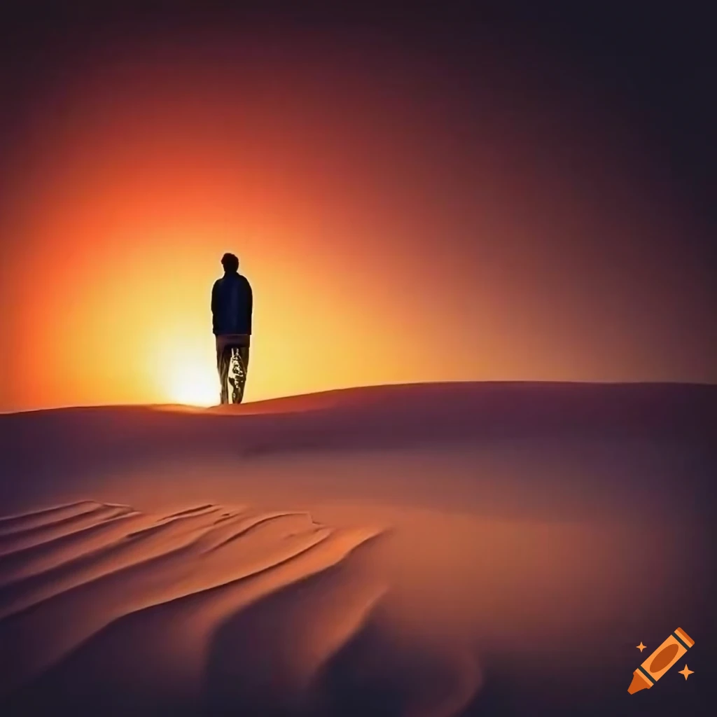 Vibrant desert landscape radiating tranquility in crayon-style art