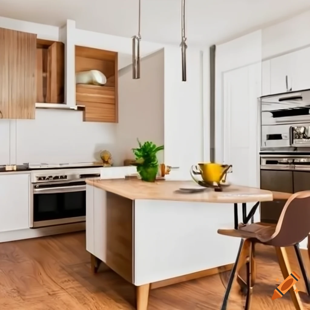 Elegant and cozy mid-century modern kitchen with high-quality ...