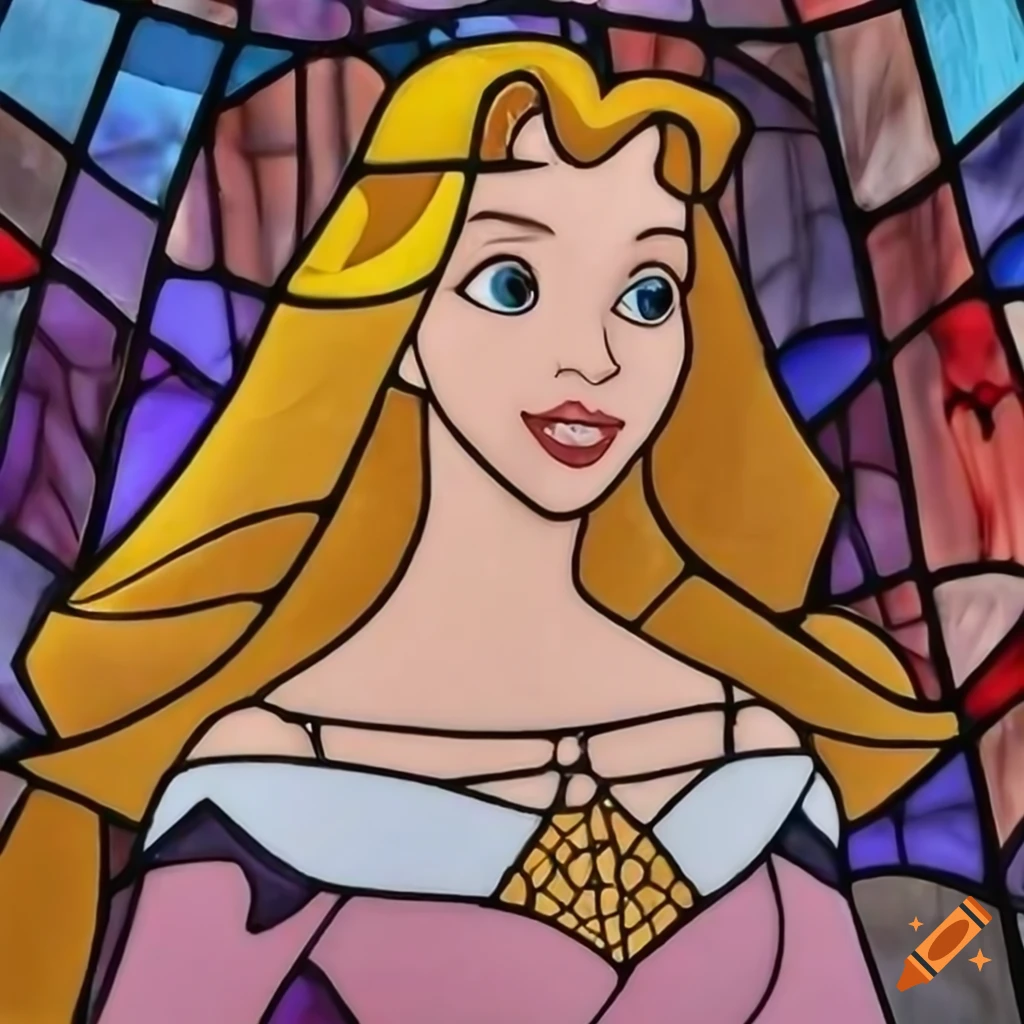 Stained glass depiction of princess Sleeping Beauty on Craiyon