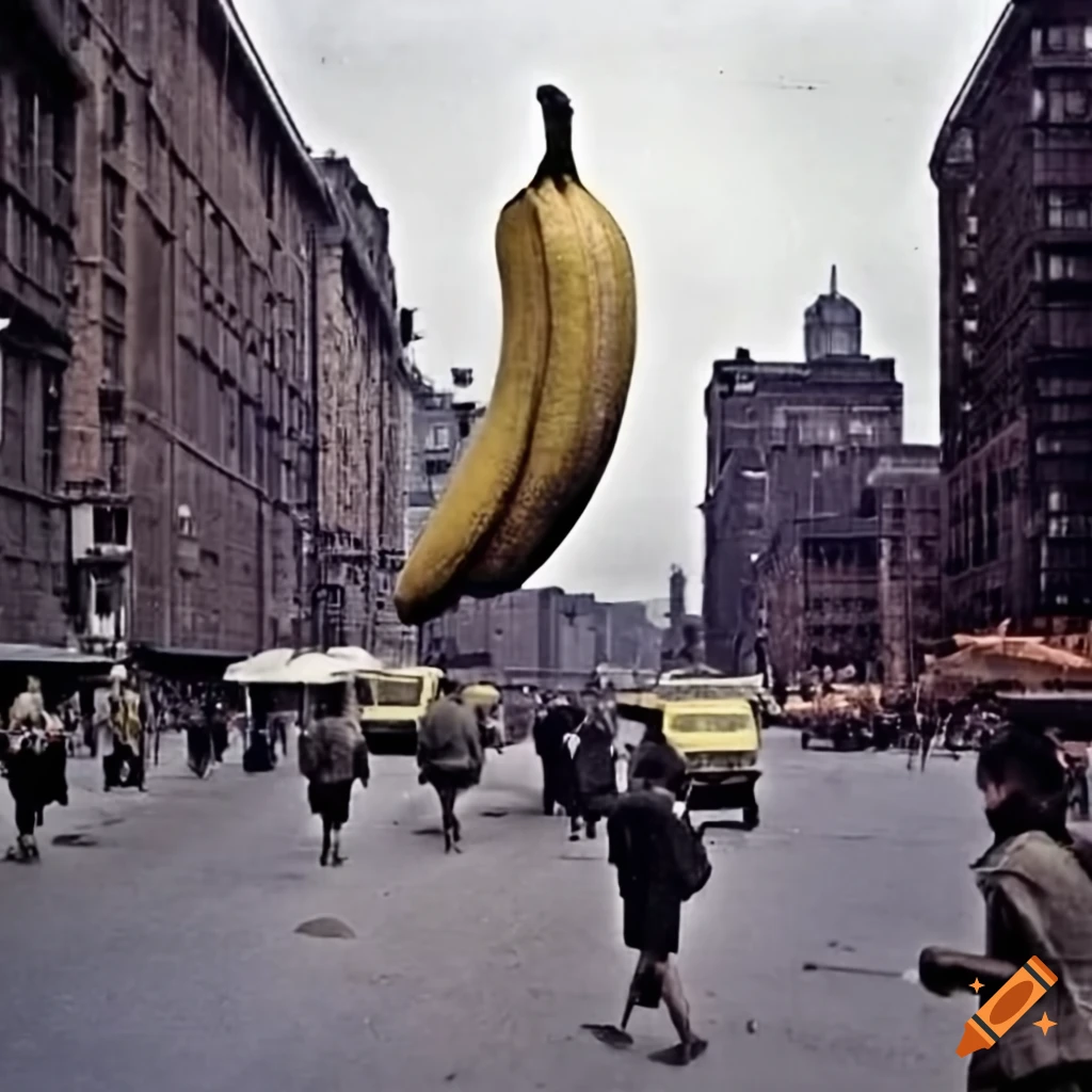 Giant bananas invading the city of toronto in a colorized historic ...
