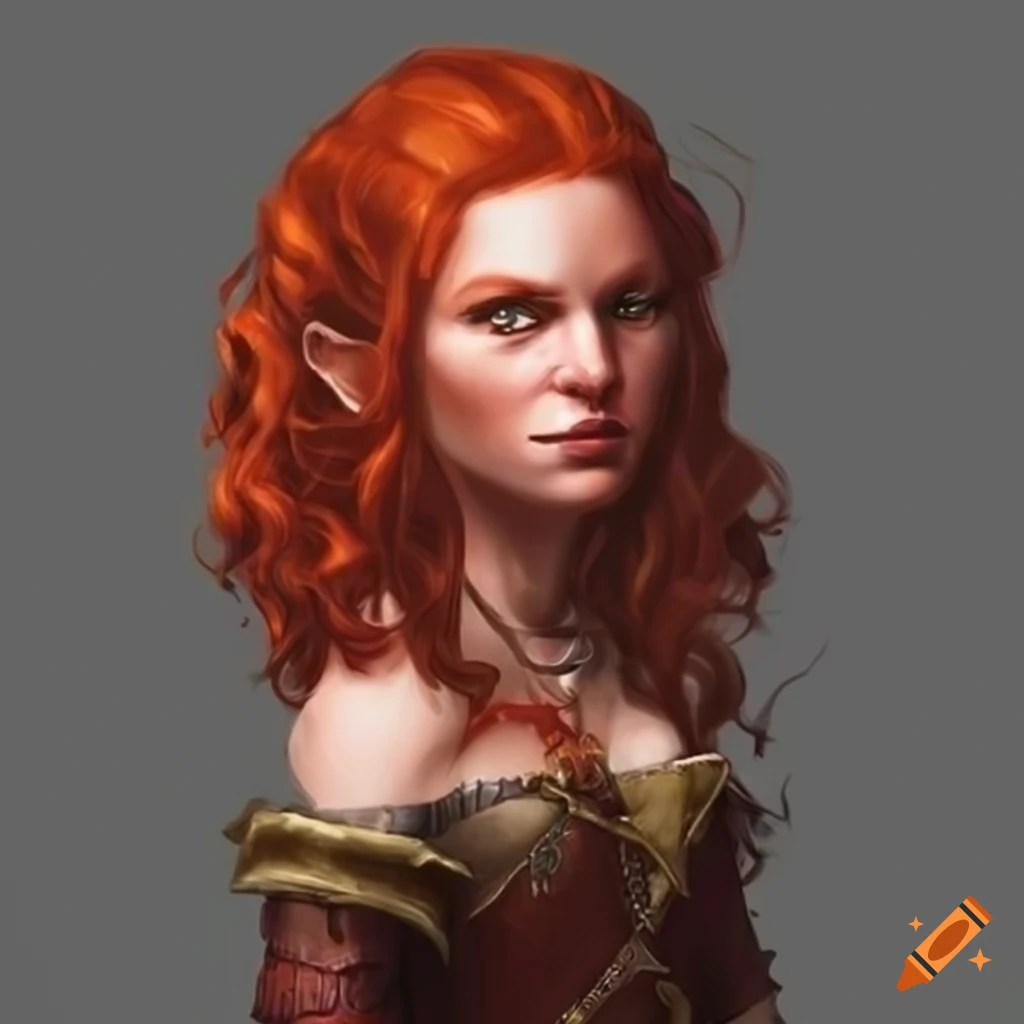 Red-haired female dwarf in medieval fantasy attire