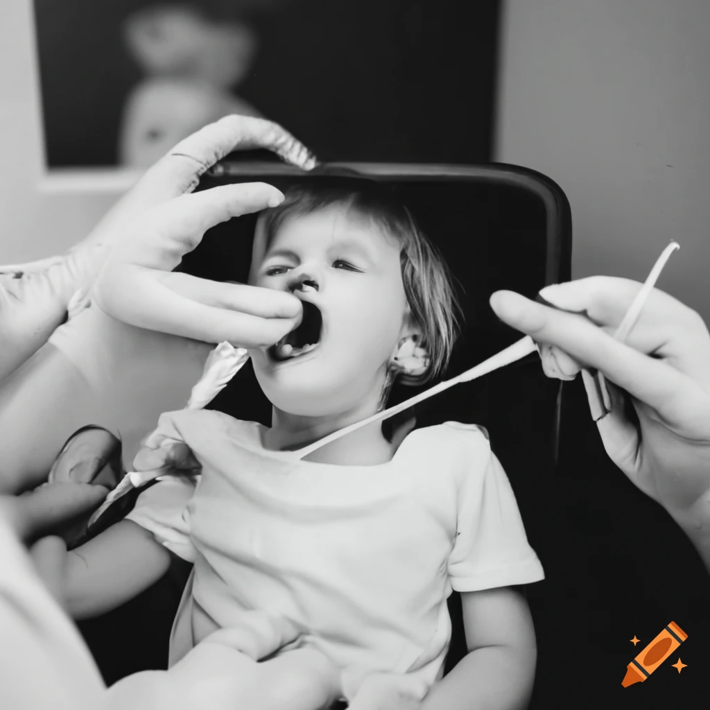 Child getting teeth drilled at the dentist office on Craiyon