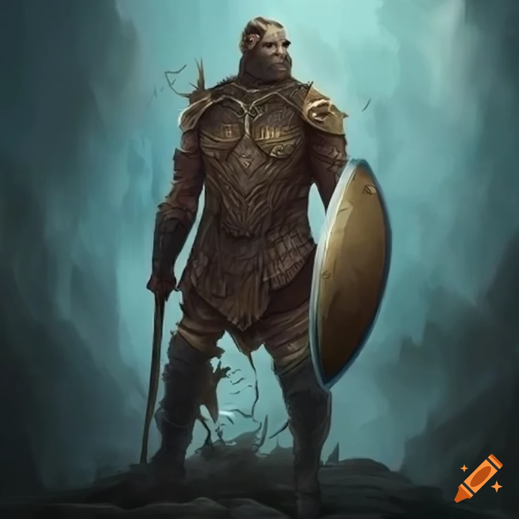 Fantasy giant with shield and protective gear