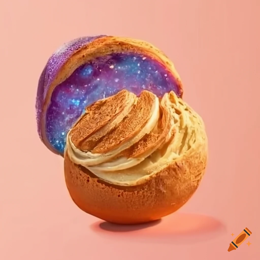Galaxy made of small baked goods like bread and pastries