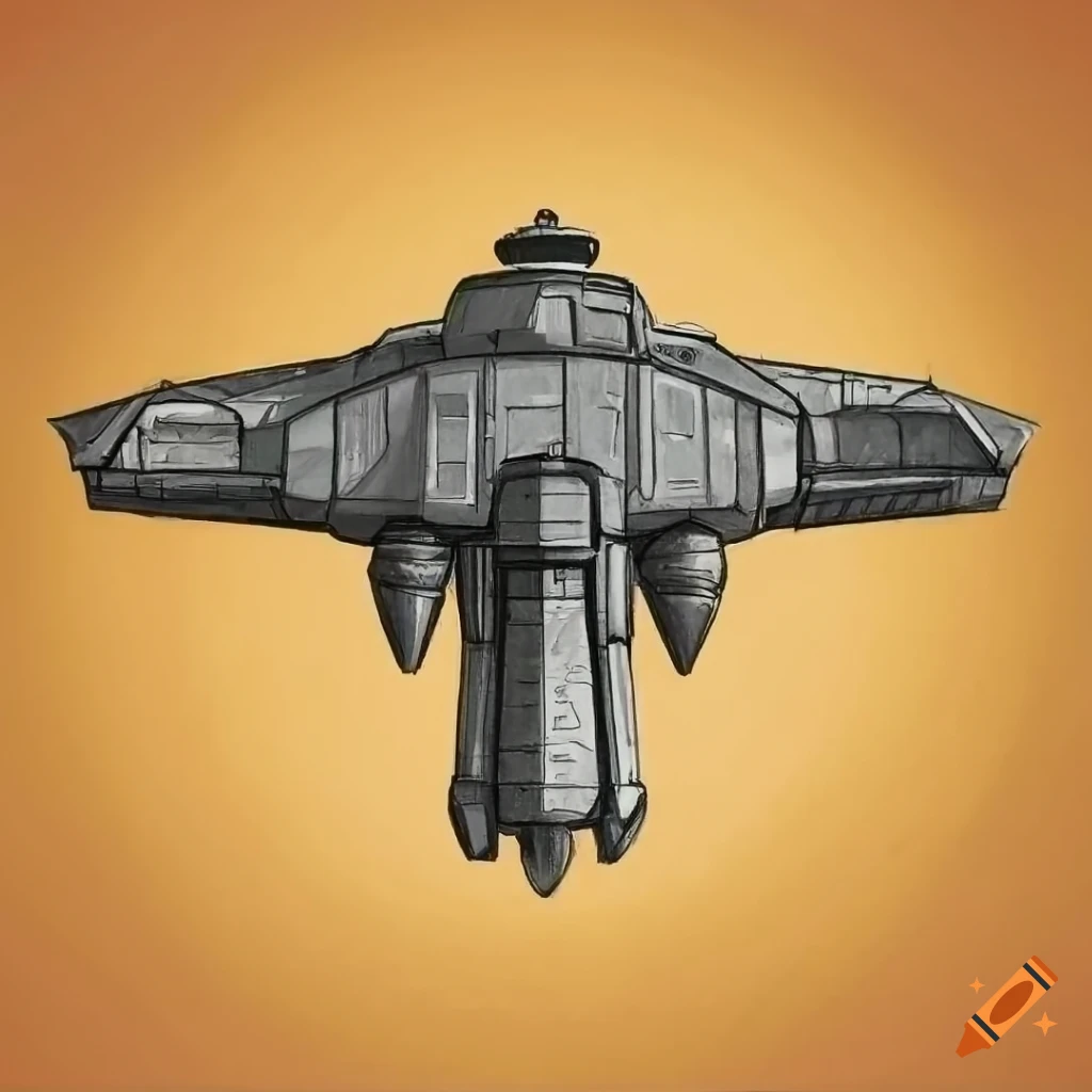 Detailed grey industrial spaceship from a top-down game on Craiyon