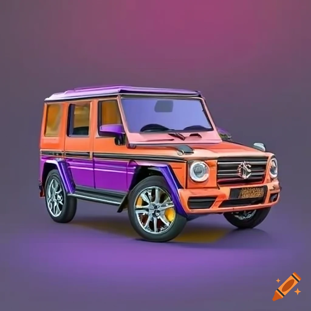 Purple and orange gwagon car on Craiyon