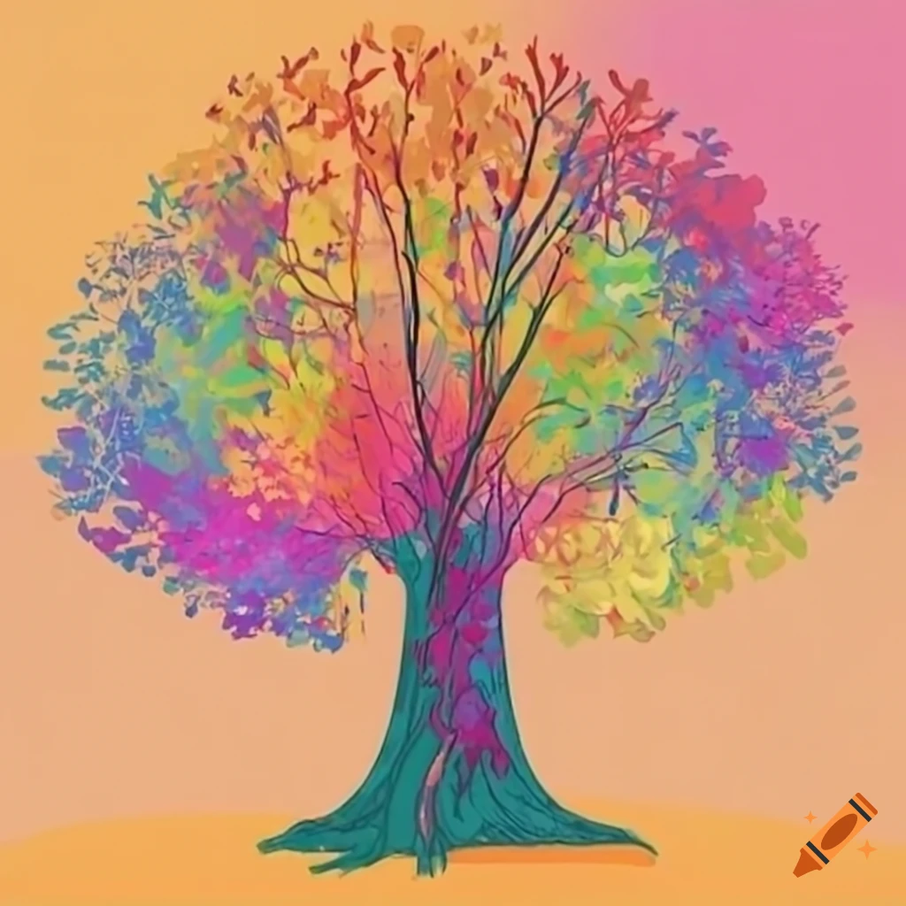 Tree with rainbow-colored leaves on Craiyon
