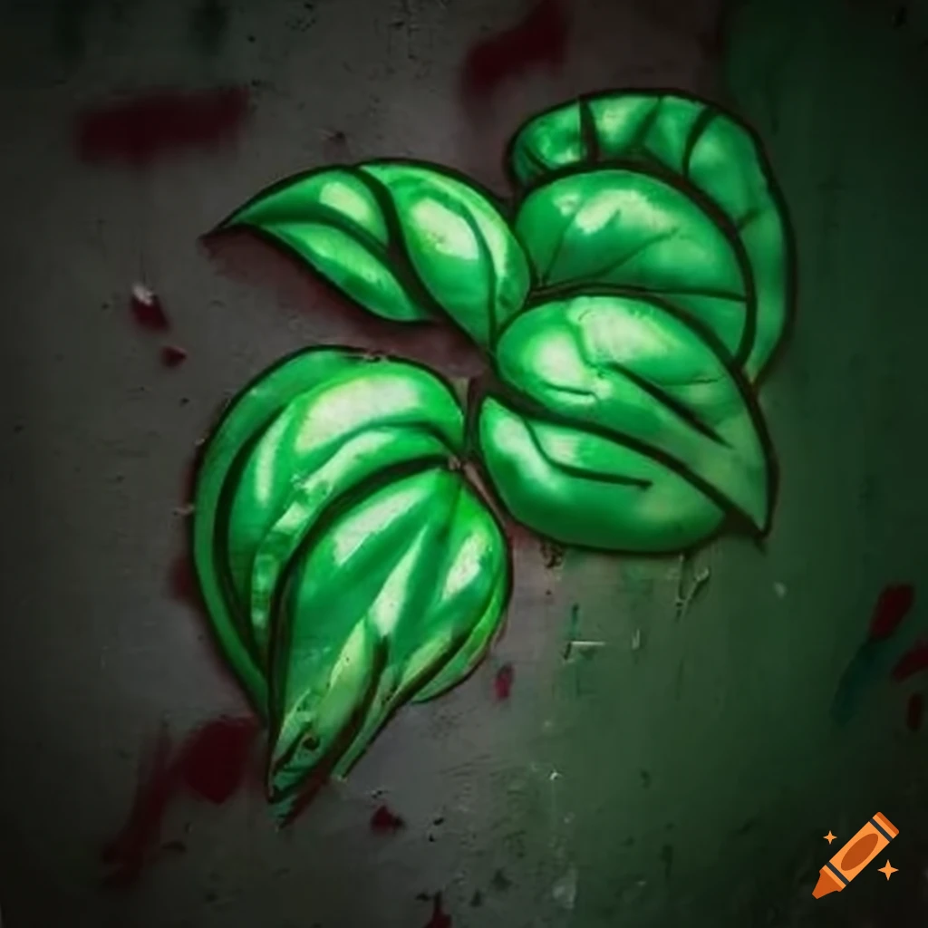 Basil leaf graffiti tag on an outdoor wall