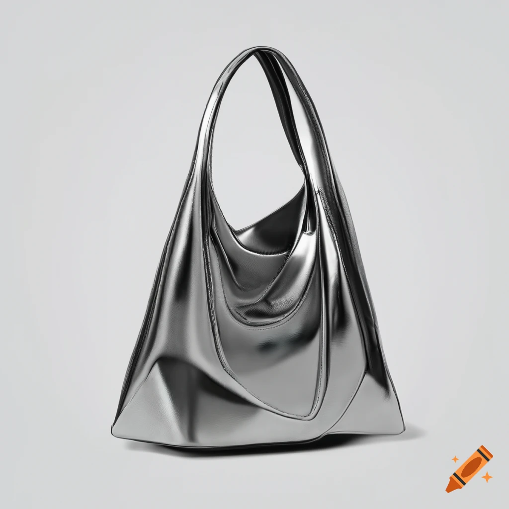 全国送料無料の通販 Asymmetrical liquid metallic silver futuristic handbag on ショルダーバッグ