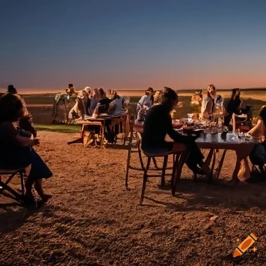 View of a Boheme outside restaurant in a prairie with people chatting