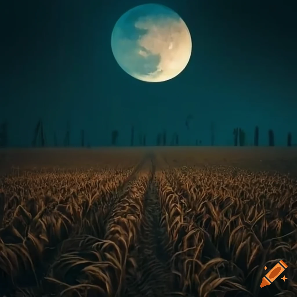 Horror corn field under the moonlight on Craiyon