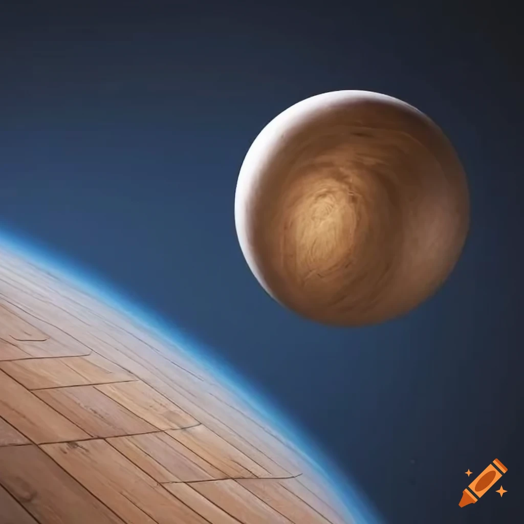 Round platform covered with parquet in space